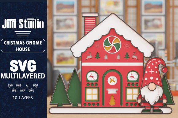 3d Christmas House Gnome LaserCut SVG
