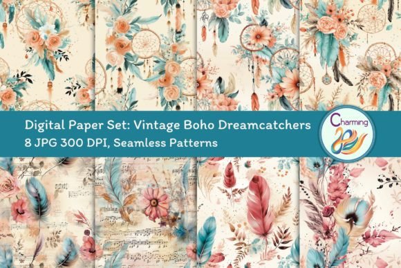 Digital Papers Set Boho Dreamcatchers