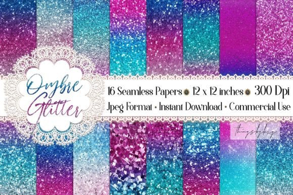 Seamless Ombre Unicorn Glitter Papers